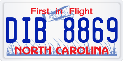 NC license plate DIB8869