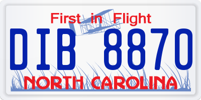NC license plate DIB8870