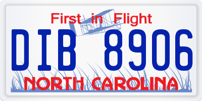 NC license plate DIB8906