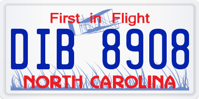 NC license plate DIB8908
