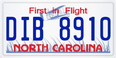 NC license plate DIB8910