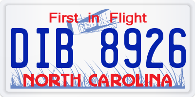 NC license plate DIB8926