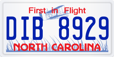 NC license plate DIB8929