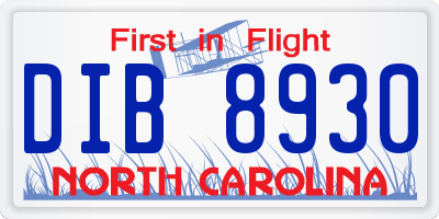 NC license plate DIB8930