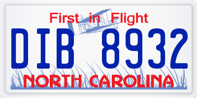 NC license plate DIB8932