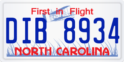 NC license plate DIB8934