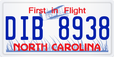 NC license plate DIB8938