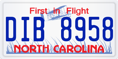 NC license plate DIB8958