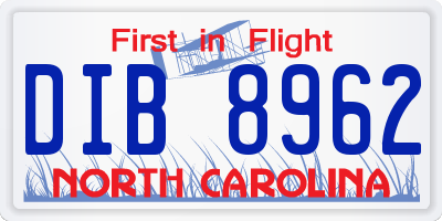 NC license plate DIB8962