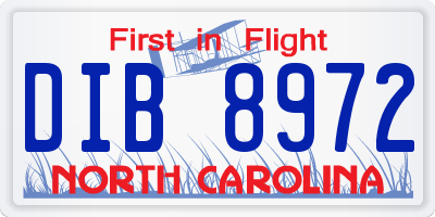 NC license plate DIB8972