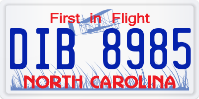 NC license plate DIB8985