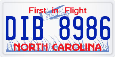 NC license plate DIB8986