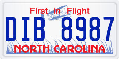 NC license plate DIB8987