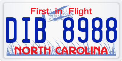 NC license plate DIB8988