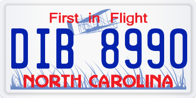 NC license plate DIB8990