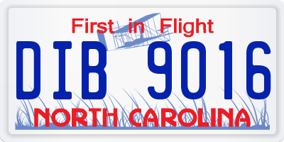 NC license plate DIB9016
