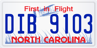 NC license plate DIB9103