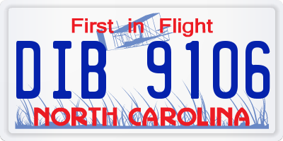 NC license plate DIB9106