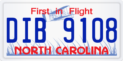 NC license plate DIB9108