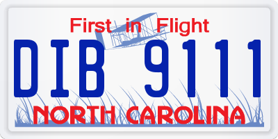 NC license plate DIB9111