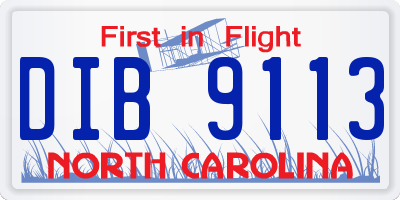 NC license plate DIB9113