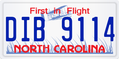 NC license plate DIB9114
