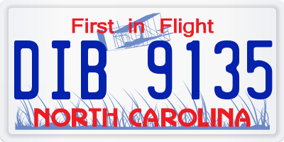 NC license plate DIB9135