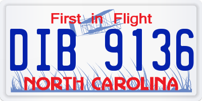 NC license plate DIB9136