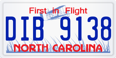 NC license plate DIB9138