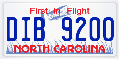 NC license plate DIB9200
