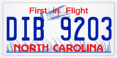 NC license plate DIB9203
