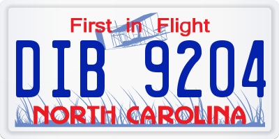 NC license plate DIB9204