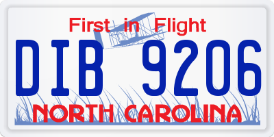 NC license plate DIB9206