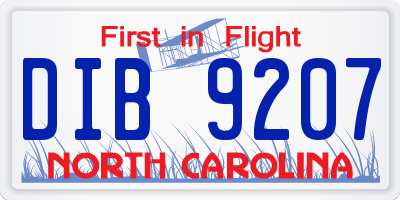 NC license plate DIB9207