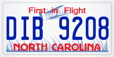 NC license plate DIB9208