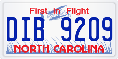 NC license plate DIB9209