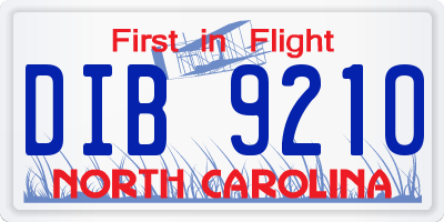 NC license plate DIB9210