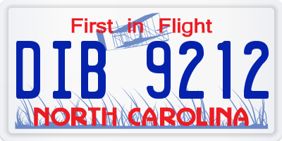 NC license plate DIB9212