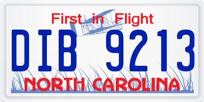 NC license plate DIB9213