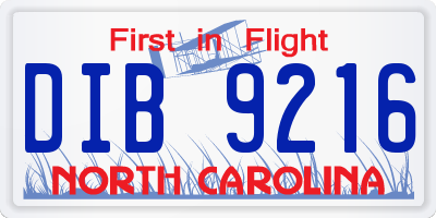 NC license plate DIB9216