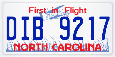 NC license plate DIB9217