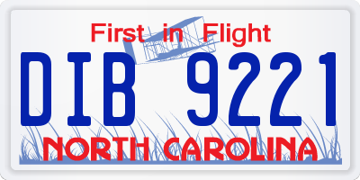 NC license plate DIB9221
