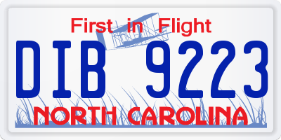 NC license plate DIB9223