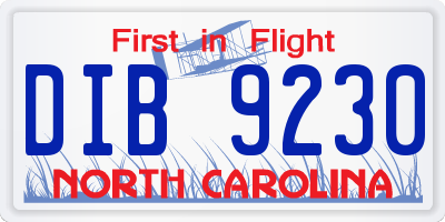 NC license plate DIB9230