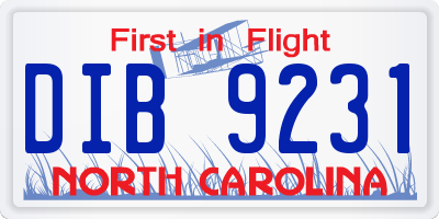 NC license plate DIB9231