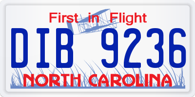 NC license plate DIB9236