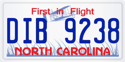 NC license plate DIB9238