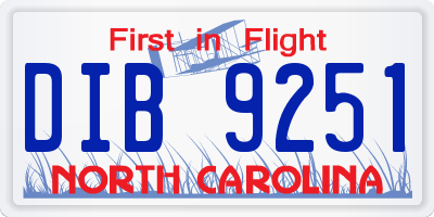 NC license plate DIB9251