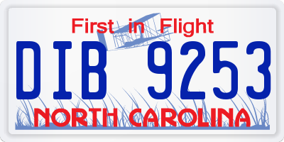 NC license plate DIB9253
