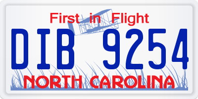 NC license plate DIB9254